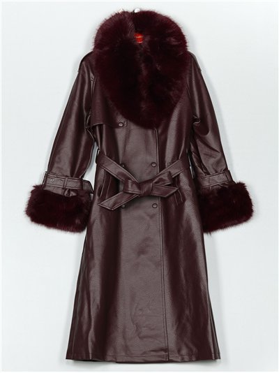 Abrigo largo efecto piel con cuello y puños de pelo