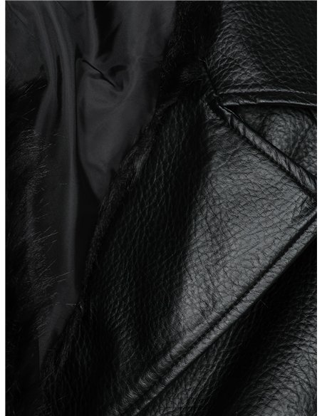 Abrigo largo efecto piel con cuello y puños de pelo