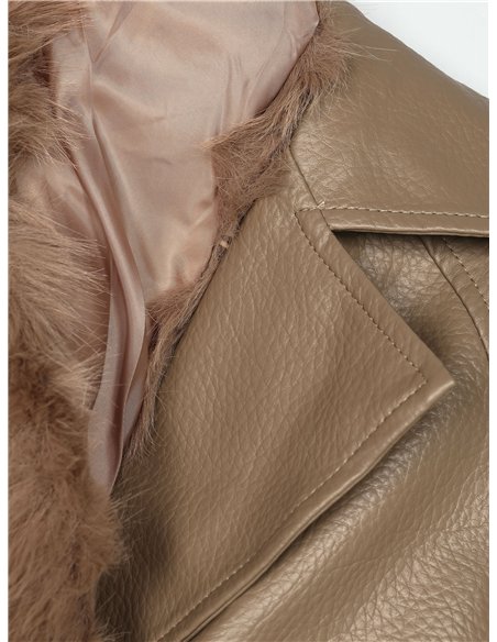 Abrigo largo efecto piel con cuello y puños de pelo