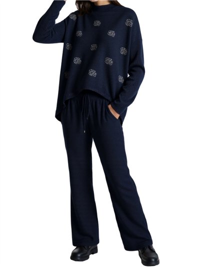 Conjunto Jersey amplio flores con strass + Pantalón