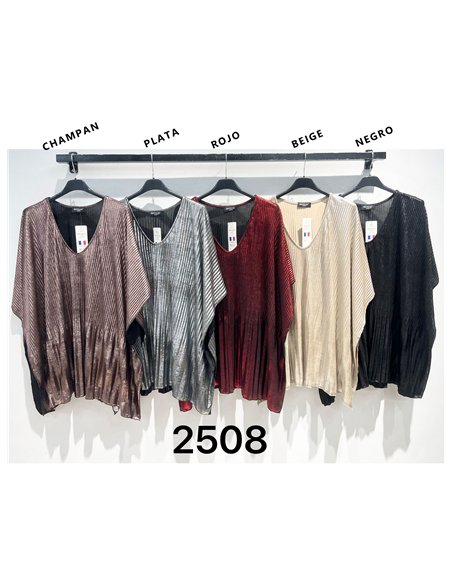 Blusa fiesta maxi plisada metalizada