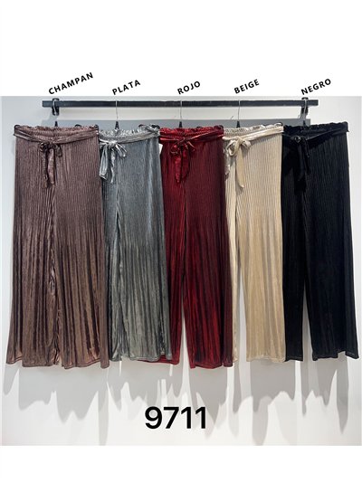 Pantalón palazzo plisado metalizado