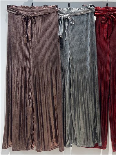 Pantalón palazzo plisado metalizado 2