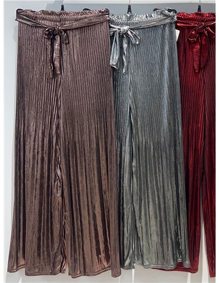 Pantalón palazzo plisado metalizado