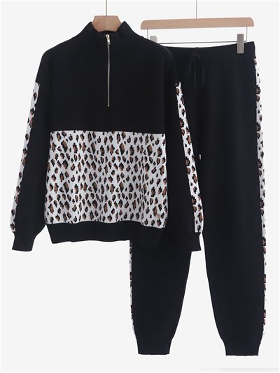 Conjunto de punto estampado leopardo - Sudadera + Pantalón