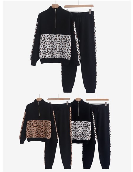 Conjunto de punto estampado leopardo - Sudadera + Pantalón