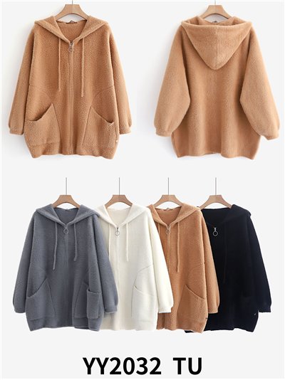 Chaqueta oversize de punto pelo con capucha 2