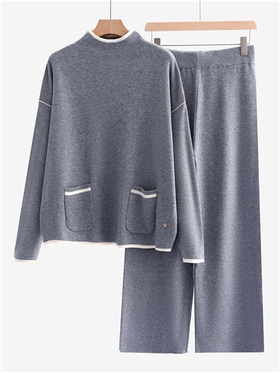 Conjunto de punto - Jersey con ribetes en contraste + Pantalón