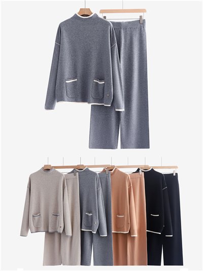 Conjunto de punto - Jersey con ribetes en contraste + Pantalón 2
