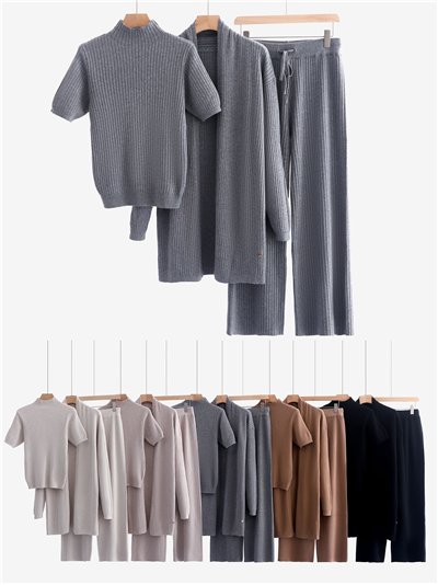 Conjunto de canalé tres piezas - Cárdigan canalé + Jersey + Pantalón  2