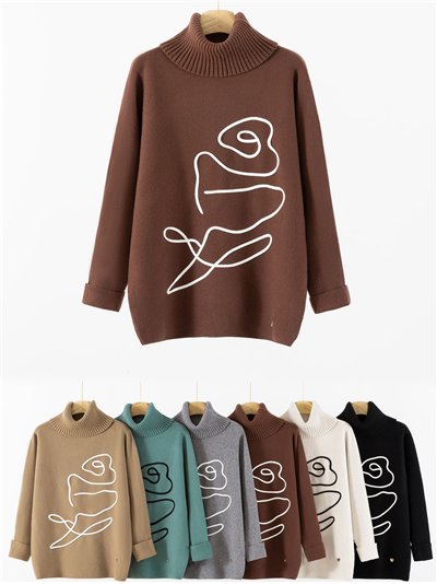 Jersey de punto cuello vuelto diseño abstracto 2