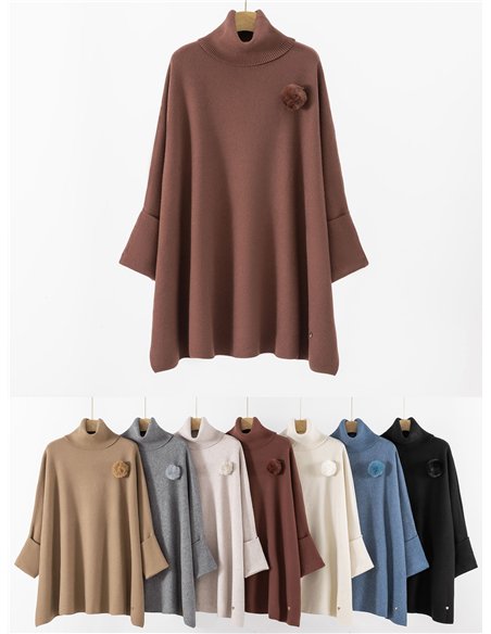 Jersey amplio cuello vuelto pompón