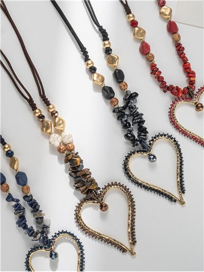 Collar largo cuerda colgante corazón 2