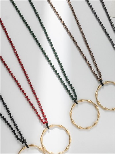 Collar largo abalorios colgante aro 2
