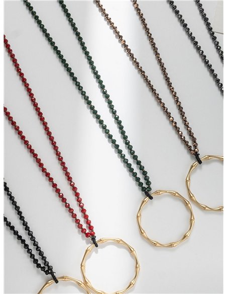 Collar largo abalorios colgante aro