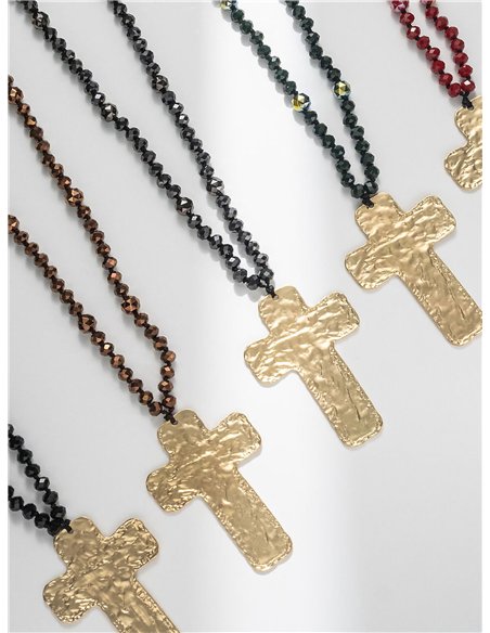 Collar largo abalorios colgante cruz
