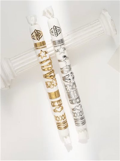 Conjunto de 12 anillos geométricos - Acero inoxidable - Expositor incluido