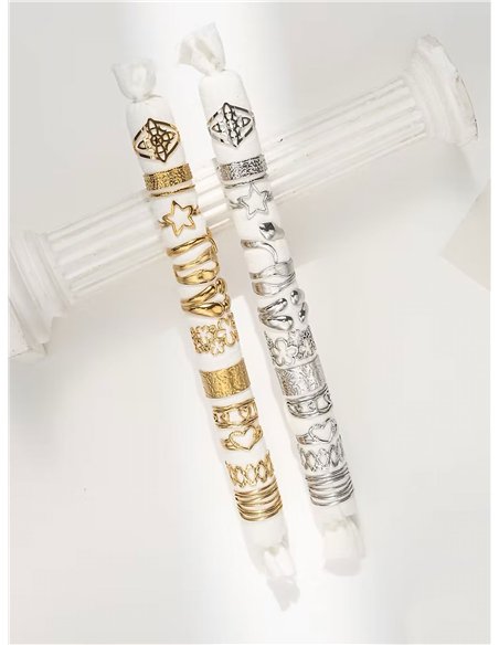 Conjunto de 12 anillos geométricos - Acero inoxidable - Expositor incluido