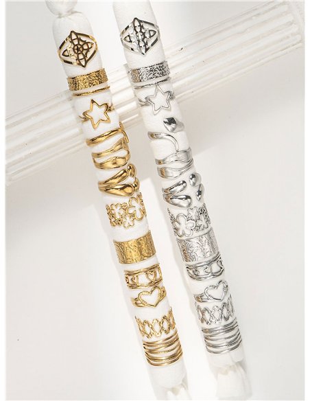 Conjunto de 12 anillos geométricos - Acero inoxidable - Expositor incluido