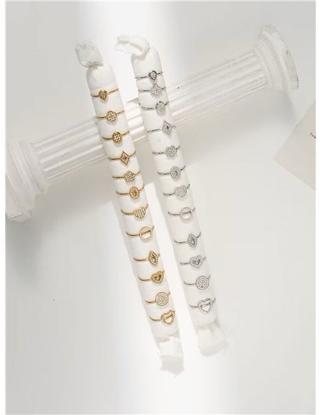 Conjunto de 12 anillos con circonitas - Acero inoxidable - Expositor incluido