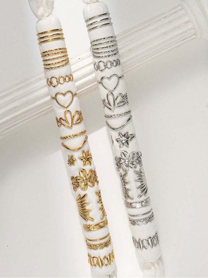 Conjunto de 12 anillos - Acero inoxidable - Expositor incluido