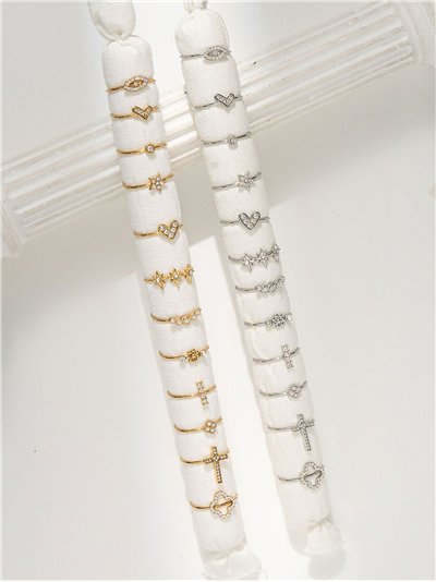 Conjunto de 12 anillos con circonitas - Acero inoxidable - Expositor incluido 2