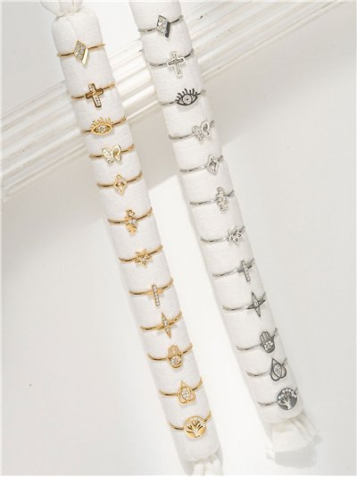 Conjunto de 12 anillos con circonitas - Acero inoxidable - Expositor incluido 2