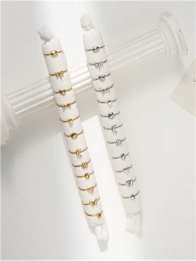 Conjunto de 12 anillos - Acero inoxidable - Expositor incluido