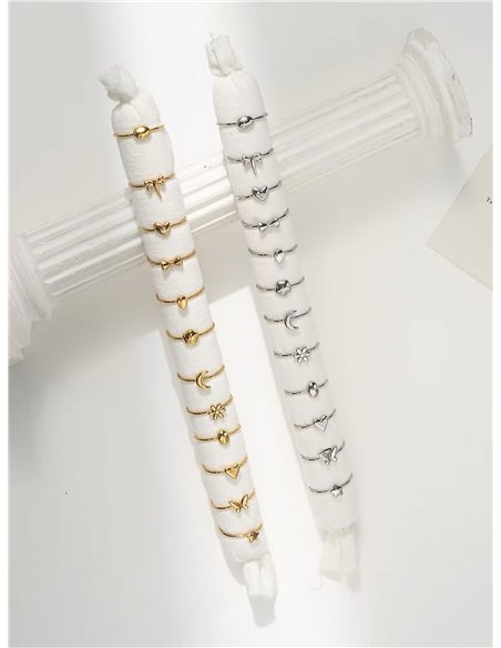 Conjunto de 12 anillos - Acero inoxidable - Expositor incluido