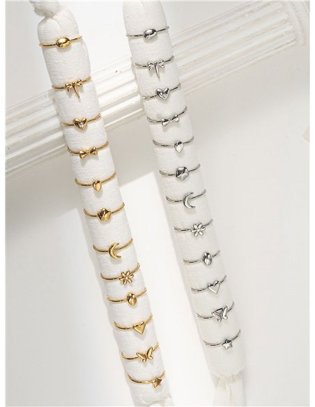 Conjunto de 12 anillos - Acero inoxidable - Expositor incluido