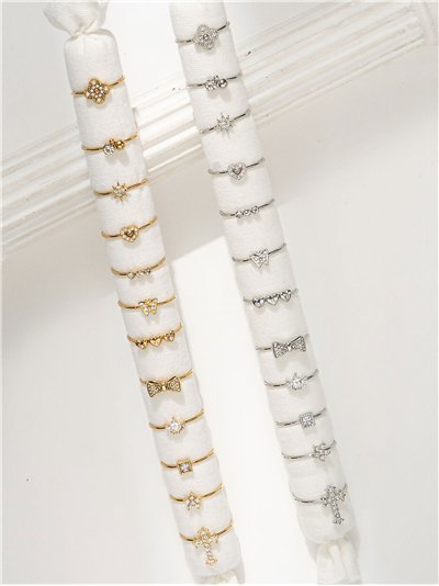 Conjunto de 12 anillos con circonitas - Acero inoxidable - Expositor incluido 2