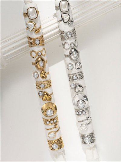 Conjunto de 12 anillos con perlas - Acero inoxidable - Expositor incluido 2