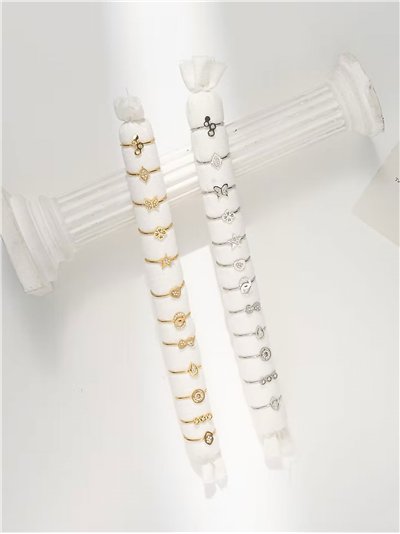 Conjunto de 12 anillos - Acero inoxidable - Expositor incluido