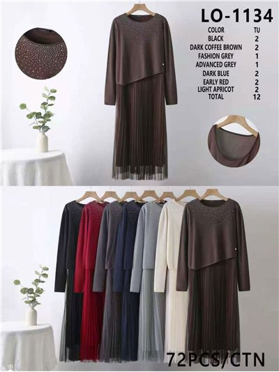 Conjunto punto 2 piezas - Jersey strass + Vestido largo tul 2