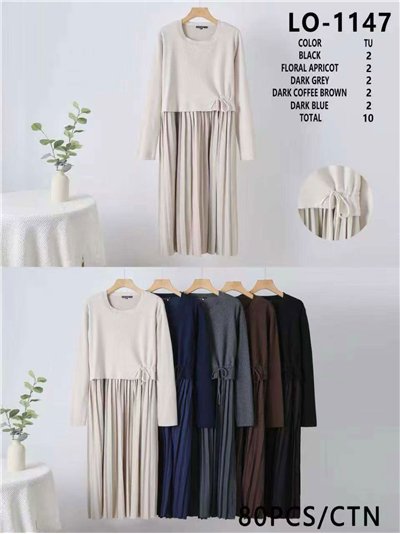 Vestido largo combinado con frunces en cintura 2