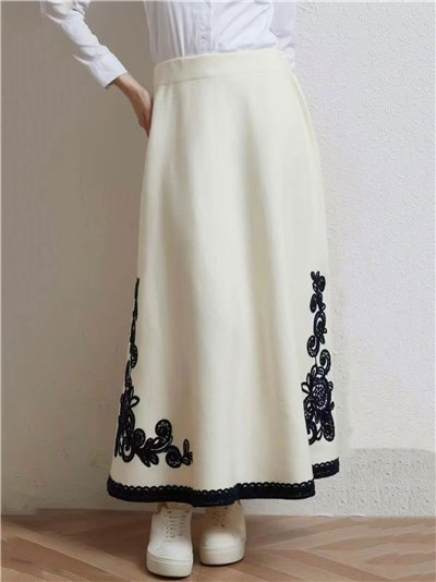 Falda midi con bordado floral