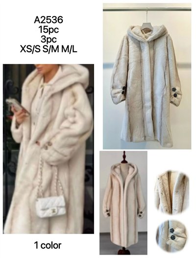 Abrigo largo efecto pelo con capucha 2