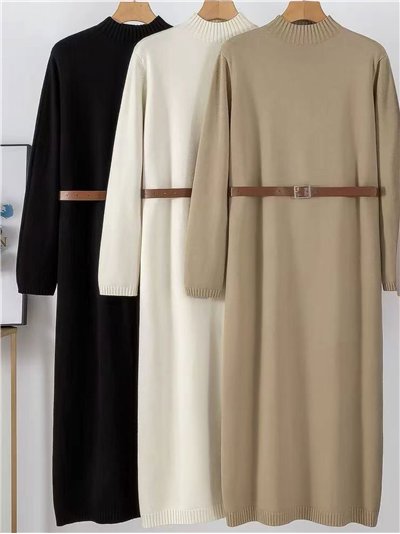 Vestido punto con cinturón