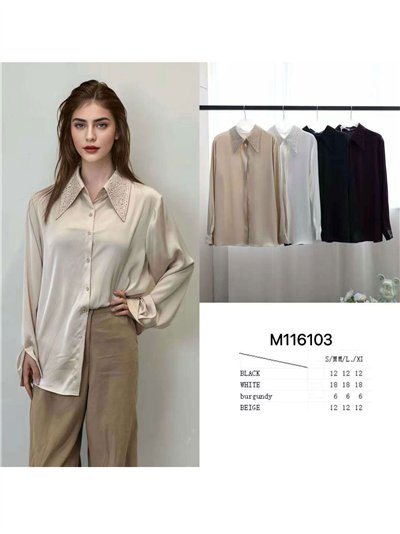 Camisa satinada cuello strass 2