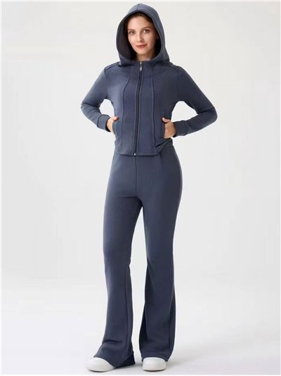 Conjunto 2 piezas - Sudadera polar capucha cremallera + Pantalón flare