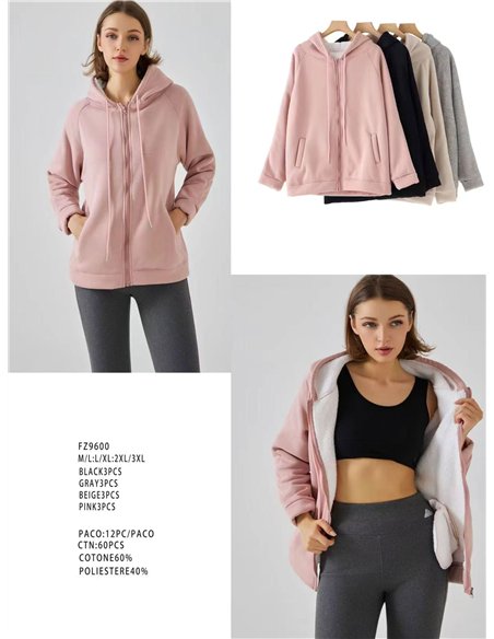 Sudadera forro polar con capucha cremallera