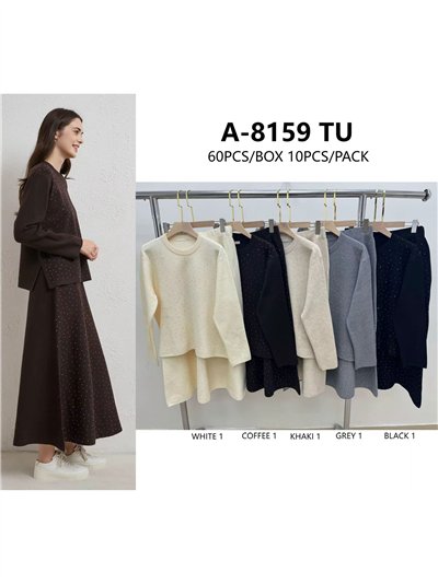 Conjunto punto 2 piezas - Jersey + Falda midi evasé 2