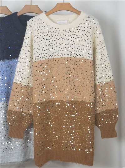 Jersey largo franjas lentejuelas