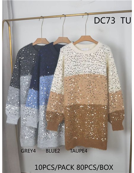 Jersey largo franjas lentejuelas