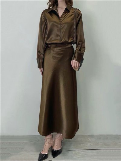 Conjunto satén 2 piezas - Camisa satinada + Falda