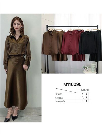 Conjunto satén 2 piezas - Camisa satinada + Falda 2