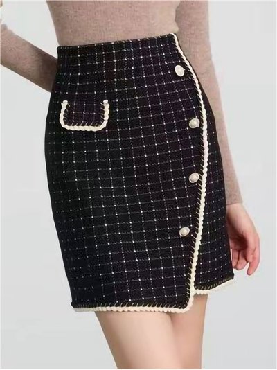 Falda mini punto tweed botones
