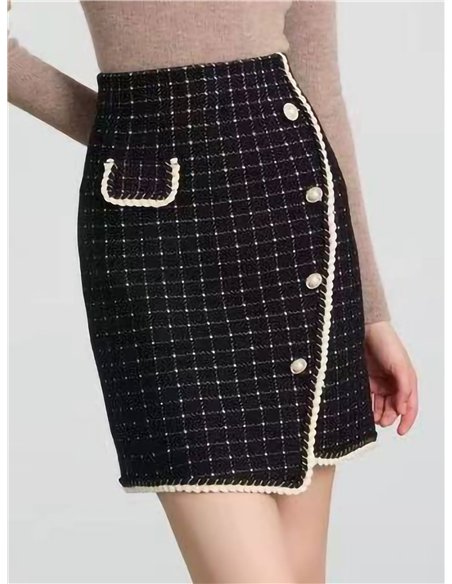 Falda mini punto tweed botones