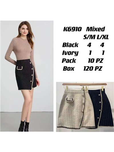 Falda mini punto tweed botones 2