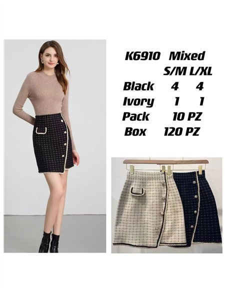 Falda mini punto tweed botones